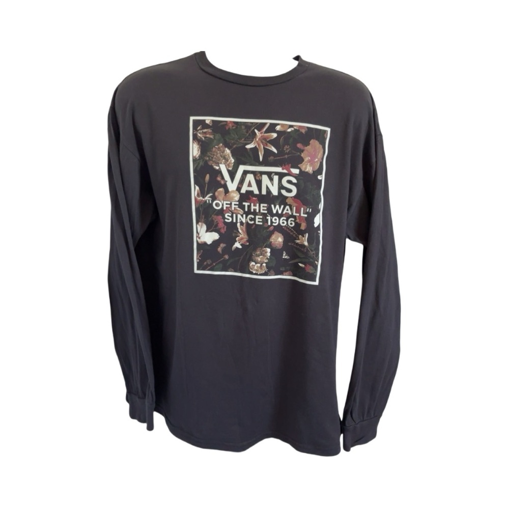 Vans Men's Charcoal Gray Floral Graphic Long Sleeve Tee Skater Size Large